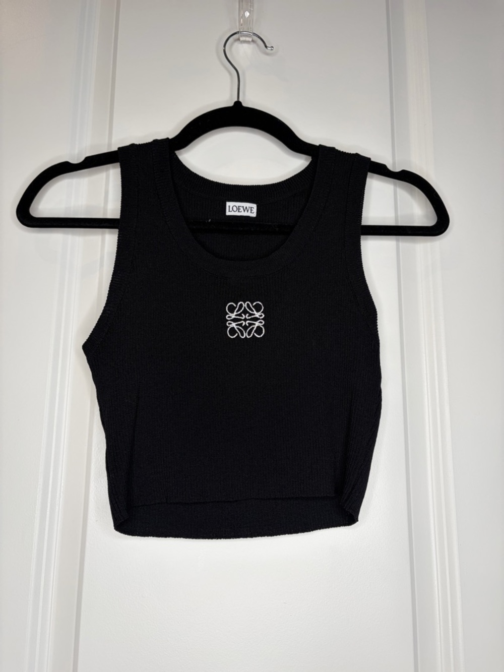 Loewe Anagram Black Ribbed Cropped Tank Stretch Knit Minimal Luxury